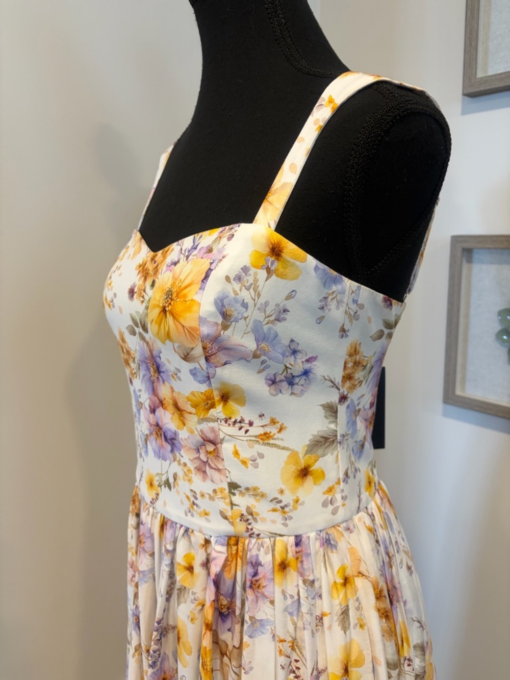 Aqua Blu Floral Cotton & Silk Wedding Guest Formal Dress With Pockets NWT! - Picture 8 of 16